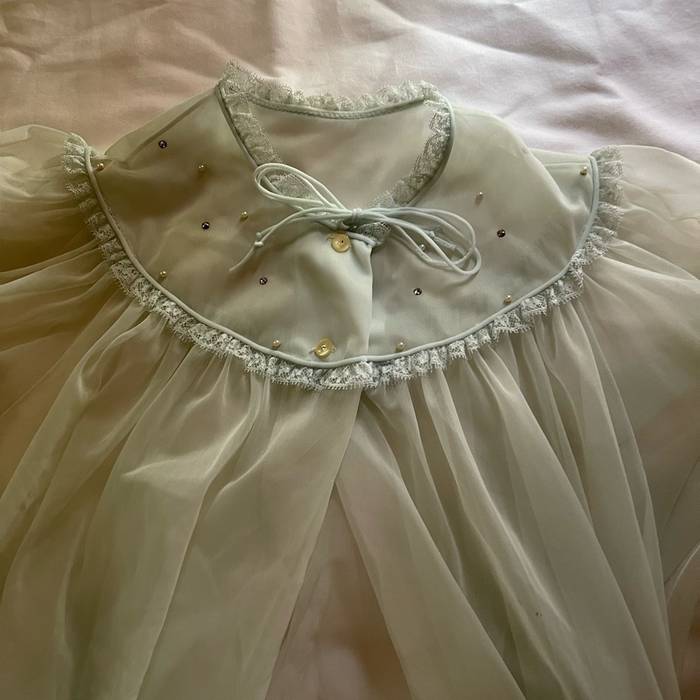 vintage lace puff sleeve embellished slip dress and coverup - Picture 9 of 10